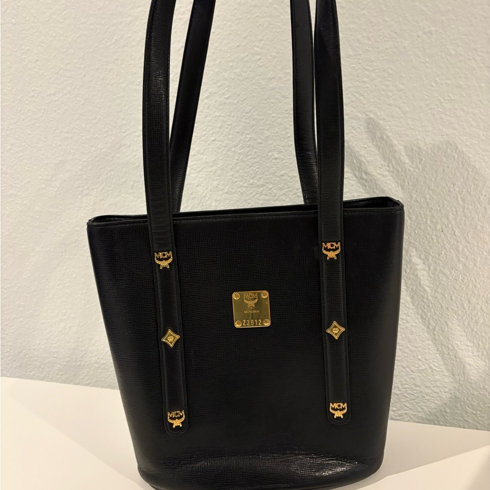 MCM Black Tote with Gold Accents